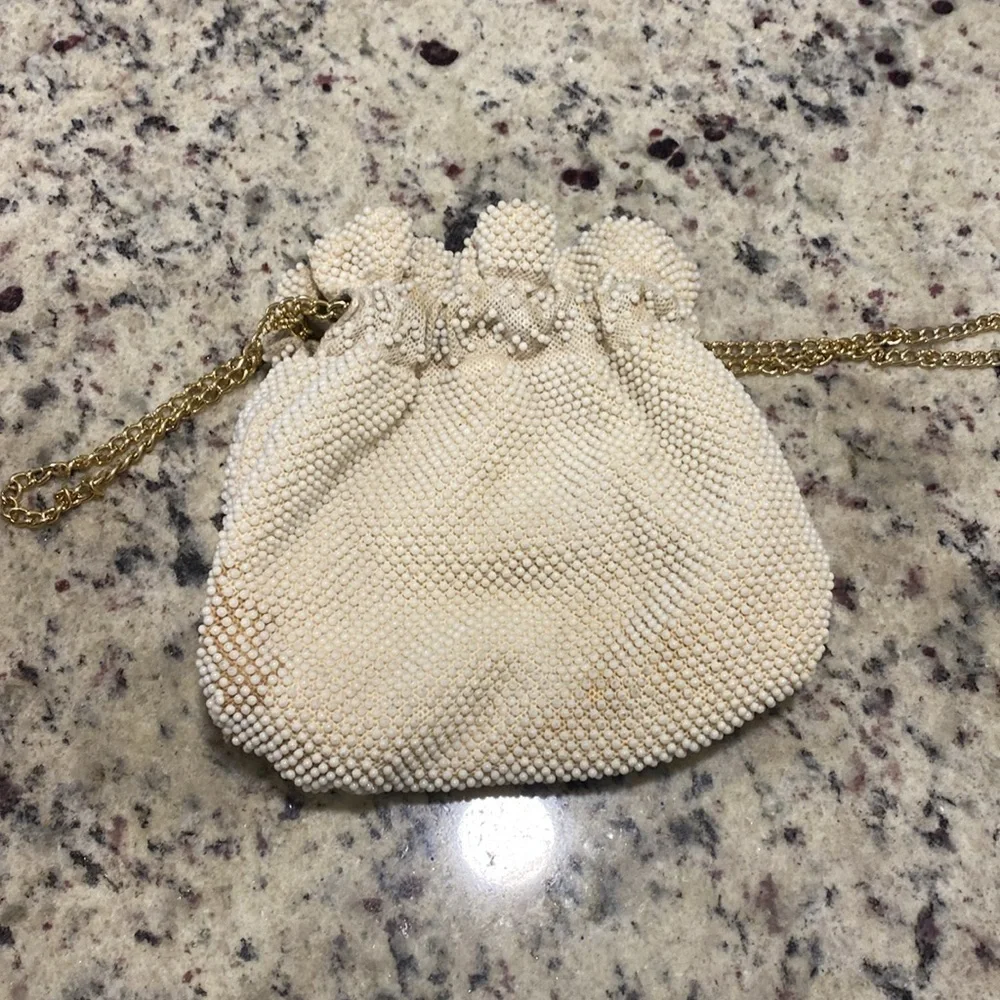 Vintage Pastel Beaded Multicolor Evening Bag with Gold Chain